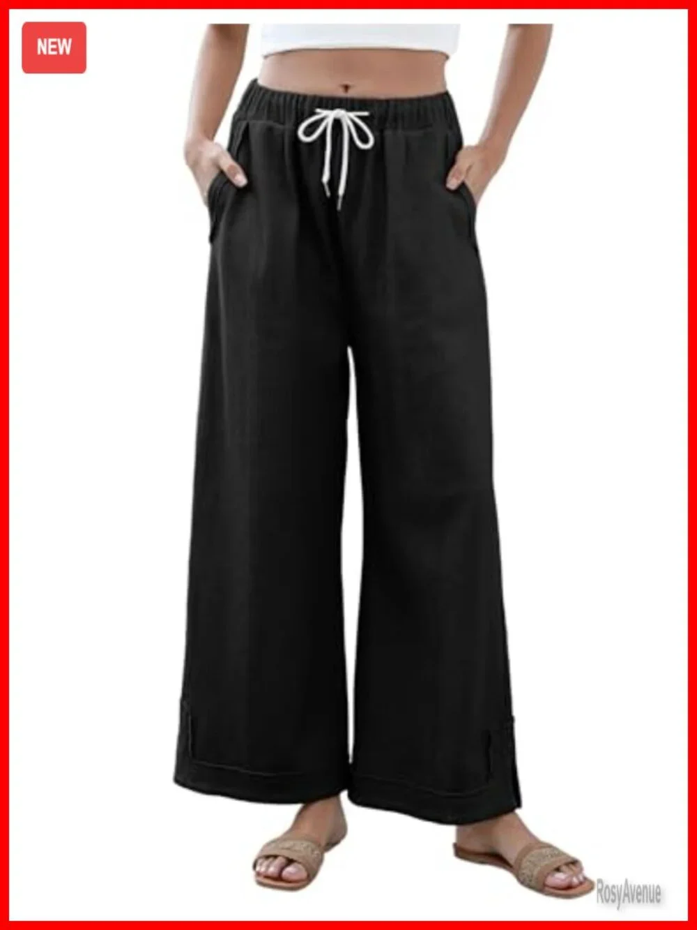 Baggy Wide Leg Casual Cotton Palazzo Pants with Pockets